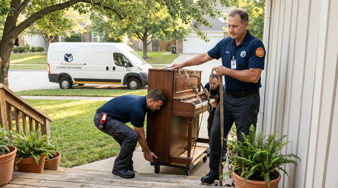 Licensed piano movers securing grand piano in Hiawassee, GA